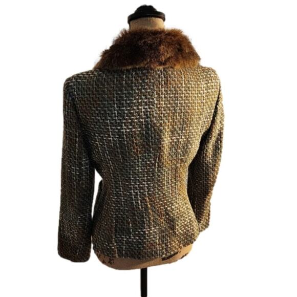KASPER Brown and Green Tweed Faux Fur Collar Fitted Tailored Blazer Jacket 10P - Picture 10 of 14